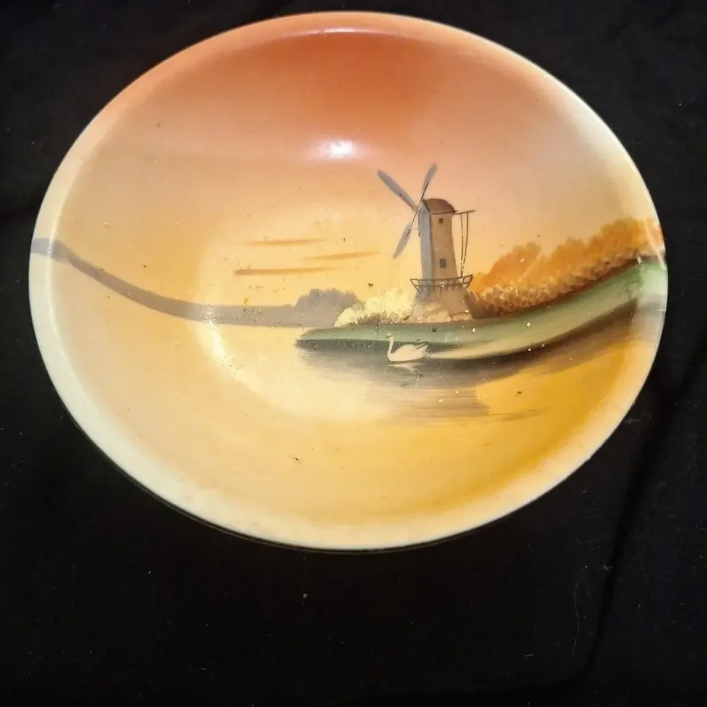 Noritake Morimura 1920s Handled Bowl Beveled Edge Red M Wreath Made In Japan
